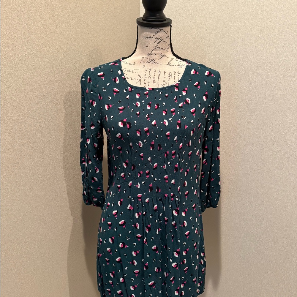 Boden Teal Tunic Dress with Pink and White Pattern